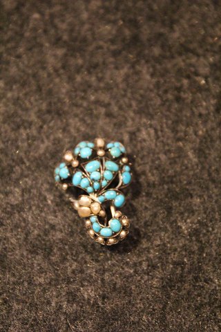 Antique silver brooch with turquoises - (1880) Measures: 
L: 2,8cm.
