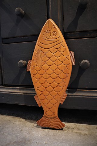 Old Swedish cutting board in wood with a fine patina, carved in the shape of a 
fish...