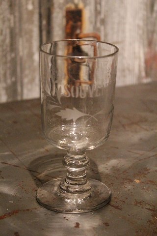 Gammelt Fransk souvenir vin glas med graveret skrift"Souvenir"