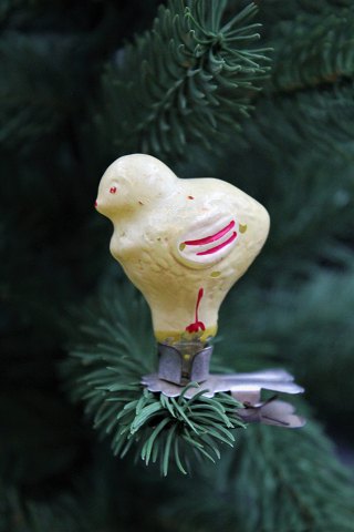 Old glass Christmas decorations for the Christmas tree. (Glass bird H: 5.5cm.)