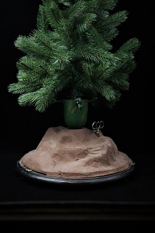 Old German mechanical (with winding) Christmas tree base from around 1900 in metal / cardboard mache with music box...