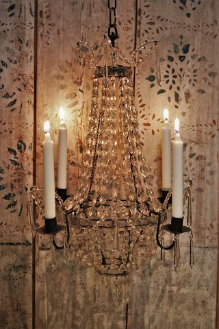 Fine, old prism chandelier only for candles from around 1900.
H:65cm. Dia.:45cm.