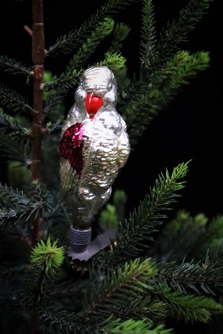 Sjælden gammelt glas juleornament / juletræspynt i form af papegøje.Ajeko , Belgisk - fra 1940.