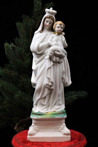 Dekorativ , gammel Madonna figur i porcelæn af Jomfru Maria med Jesusbarnet...