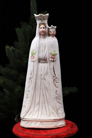 Dekorativ , gammel Madonna figur i porcelæn af Jomfru Maria med Jesusbarnet...