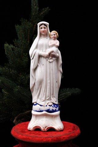 Dekorativ , gammel Madonna figur i porcelæn af Jomfru Maria med Jesusbarnet...