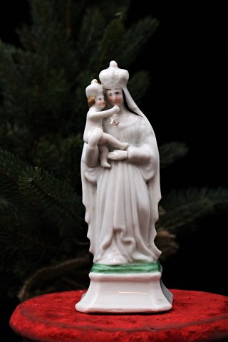 Dekorativ , gammel Madonna figur i porcelæn af Jomfru Maria med Jesusbarnet...