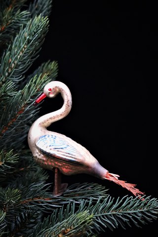 Gammelt glas juleornament / juletræspynt , fuglfra omkring 1900.