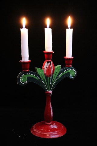 Old Swedish wooden Christmas candlestick with fine painting and with space for 3 
ordinary candles...