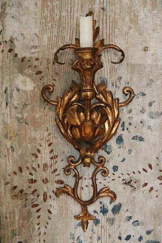 A pair of old French wall candlesticks in gilded metal 
and candle holder in gilded wood...
