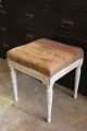 1800 Century Stool in wood with fine gray color, covered with rough linen fabrics.