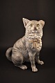 1800 tals bemalet terracotta figur af kat med glas øjne og med fin patina.H:24cm.