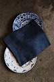 12 pcs. beautiful old French damask woven linen napkins with monogram and floral motifs in fine dark blue color.85x75cm.
