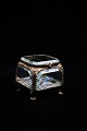 Old French jewelry box in bronze and faceted glass and silk pillow in the bottom.H:6,5cm. L&W:7,5x7,5cm.