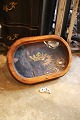 Old, oval exhibition display in wood with glass lid for displaying...