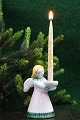 Small glazed Hjorth ceramic angel holding a small Christmas candle. 
Repair on one wing !