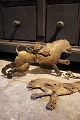 A pair of decorative 18th century lions in metal with old gold coating and a 
really nice patina...