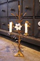 Decorative old French church candlestick in bronze with space for 2 candles...