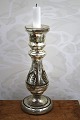 Stor antik mundblæst lysestage i fattigmandssølv fra 1800 tallet med håndmalet guld dekoration...